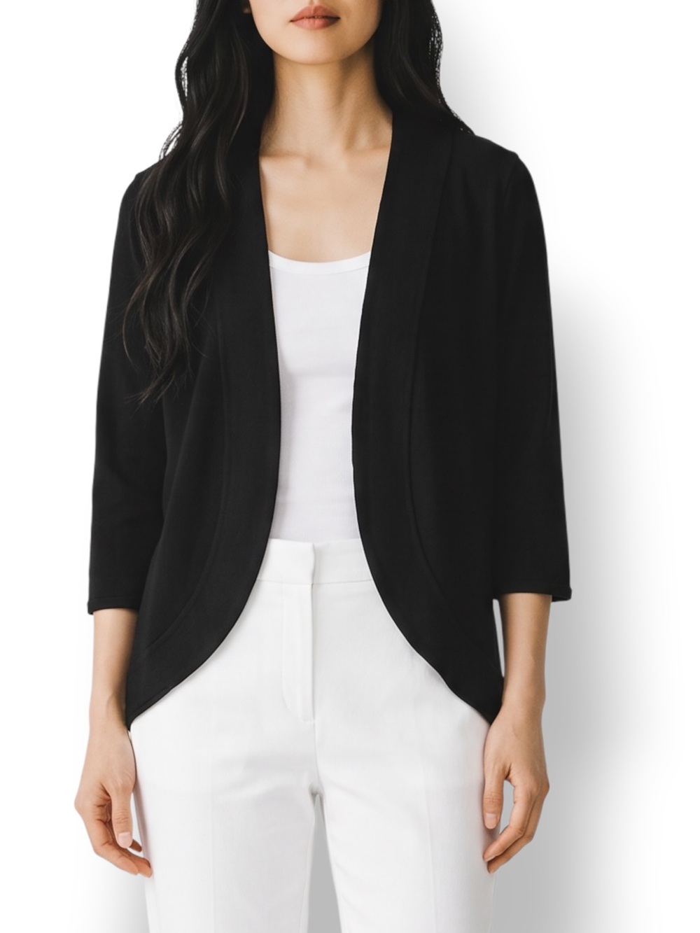 4/$20 Nommo Black Cotton Open Front Cardigan 3/4 Sleeve Raw Edge Size Small